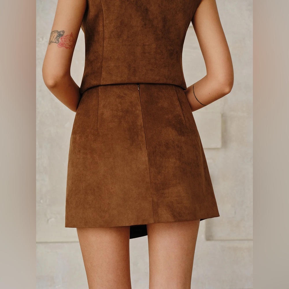COMMENSE Suede Effect Braided Trim Mini Skirt - Picture 5 of 6